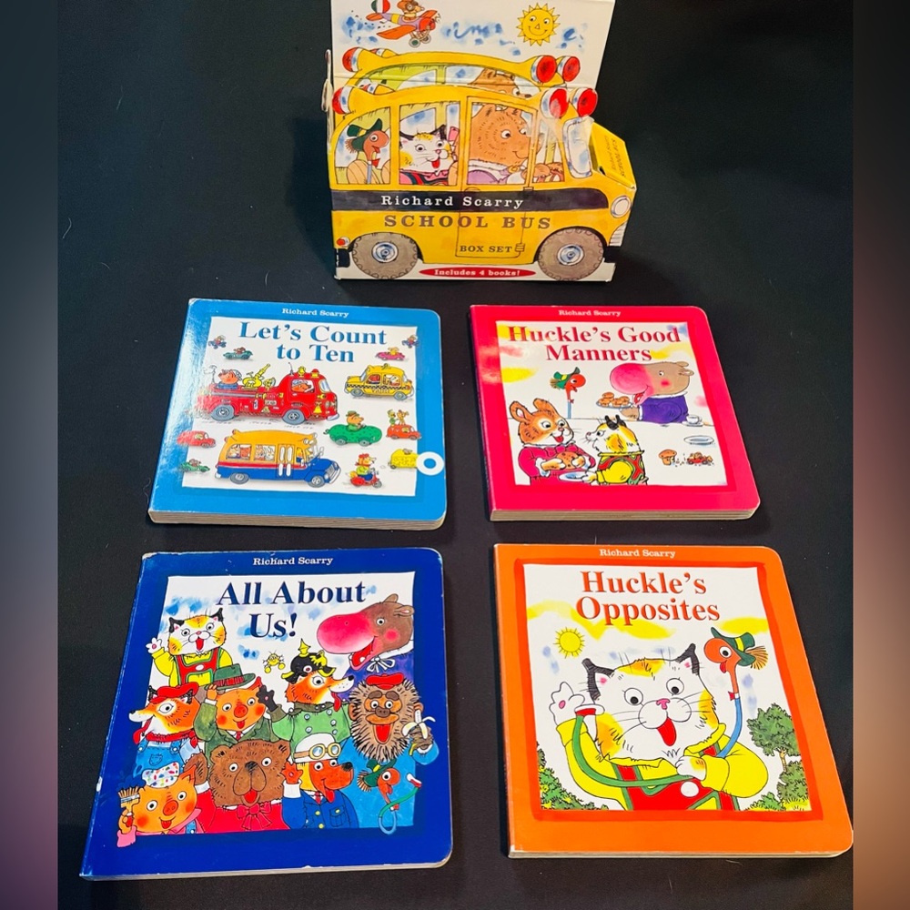 Richard Scarry Huckle & Friends Board Book Set — Blue, Red, Orange